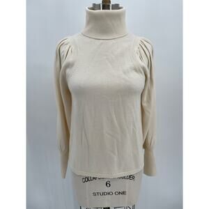 Apiece Apart Dewi Turtleneck Sweater Sz S Ivory Wool/Silk Balloon Sleeve